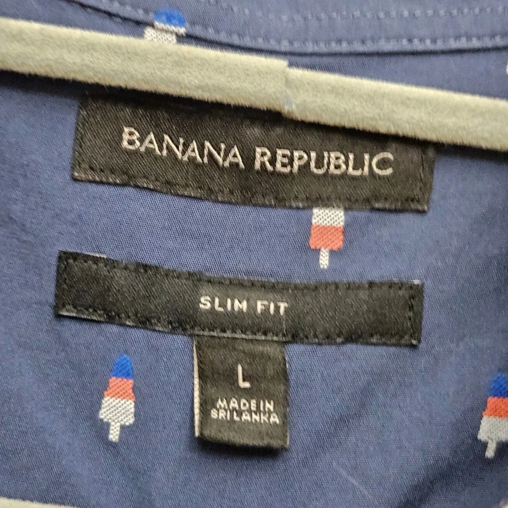 Banana Republic Mens‎ Slim Fit Short Sleeve Button Down Shirt Size L Popsicle